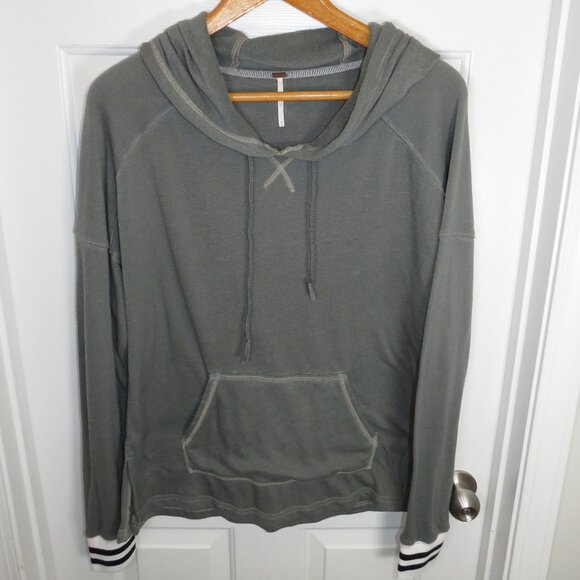 Free People Gray Hoodie Sweatshirt Pockets Women's Size Medium Retro Cuffs - Picture 1 of 4